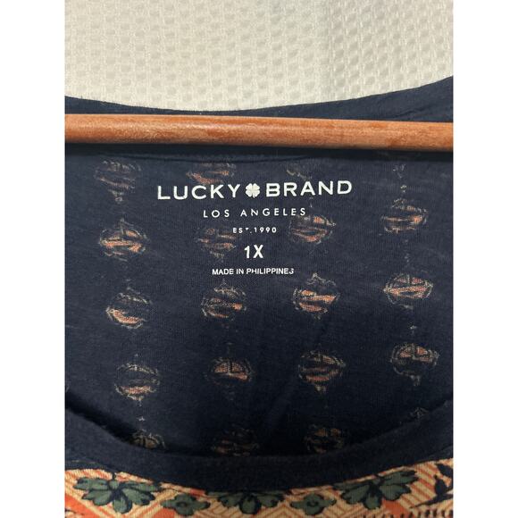 Lucky Brand Women’s Boho Short Sleeve T-Shirt Multicolor Medallion Print Top 1X - Picture 5 of 9